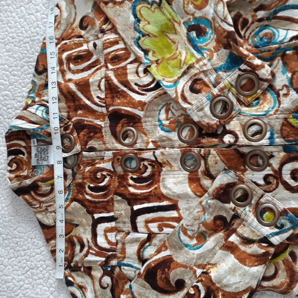 Parsley & Sage Medium Green Brown Abstract Print Grommet Lightweight Jacket - Picture 5 of 16